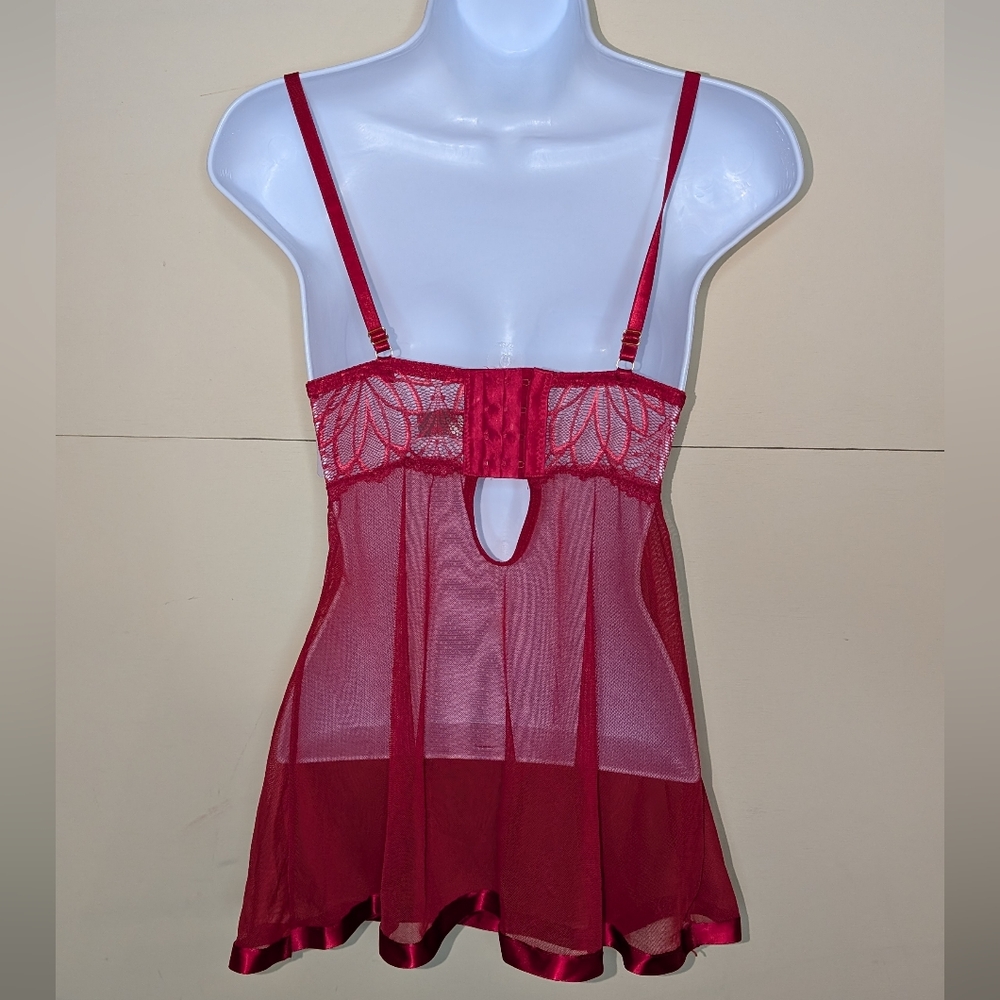 NWT Daisy Fuentes Lace Babydoll Lingerie in Chili Red - Picture 4 of 10
